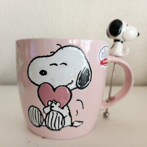 Peanuts Snoopy Valentines Mug with Stirrer Coffee Tea Pink with Hearts Zrike